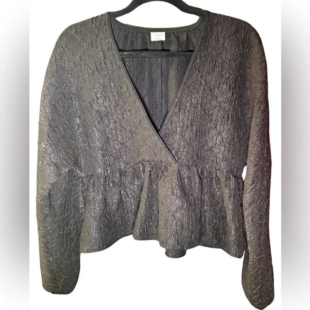 Blouse – Size Small Wilfred Textured Peplum V-Neck Long Sleeve Top